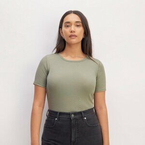 Everlane Women's Luxe Rib Crew Neck T-Shirt in Sage Green, Size Small